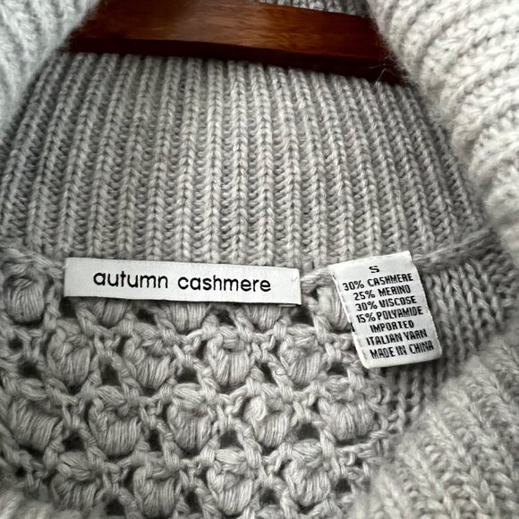 Autumn Cashmere Womens Gray Bobble Turtleneck Side Button Poncho Sweater Small - Picture 4 of 6